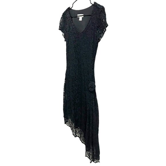 Vintage Dressbarn Black Lace Asymmetrical Hem Dress Size 10 Whimsigoth Fairygoth - Picture 3 of 9